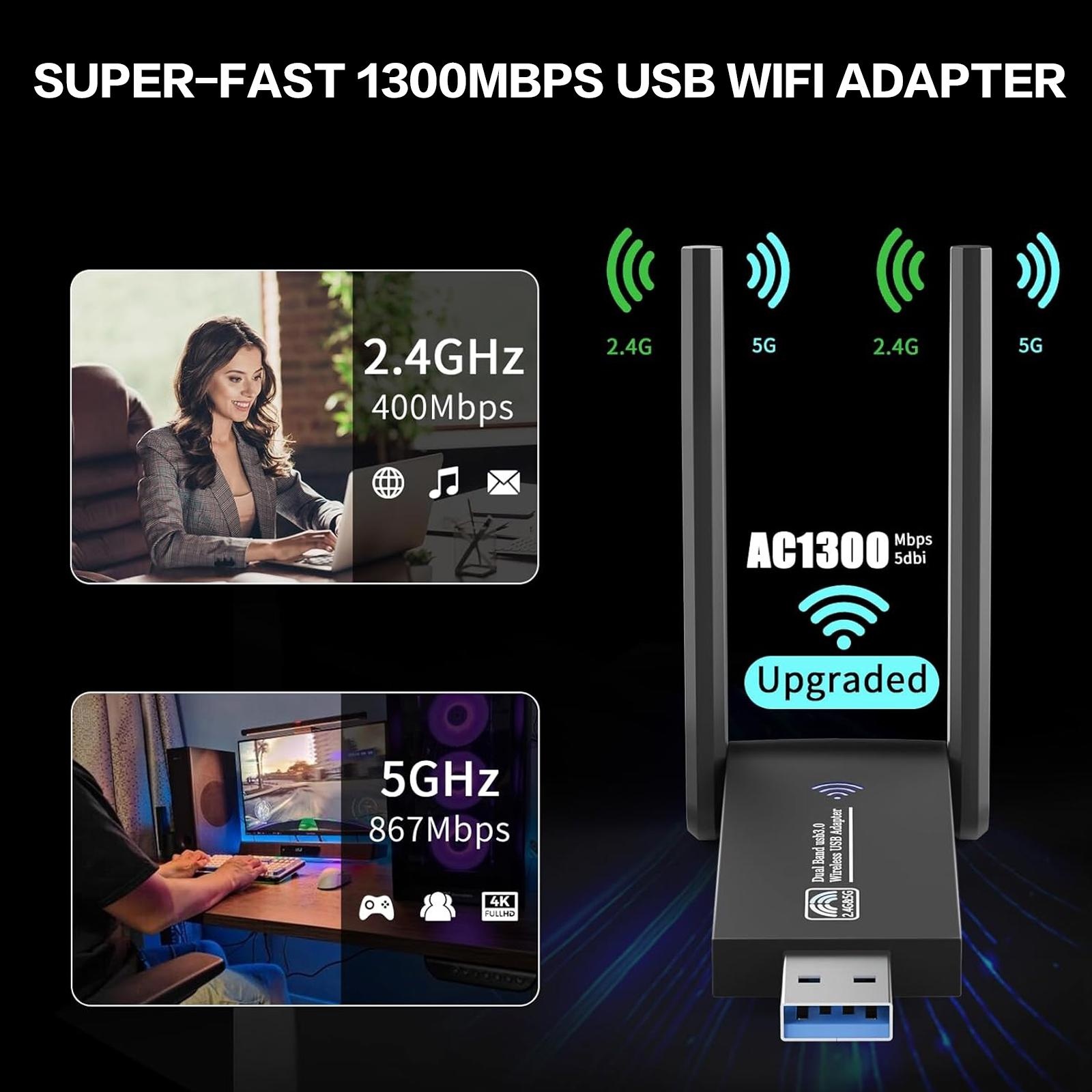 1300Mbps USB WiFi Adapter Dual - Antenna 2.4Ghz 评论和价格